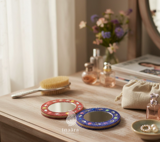 Beaded Round Pocket Mirror