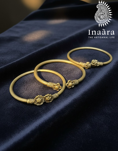 Tribal Silver-Toned Bangles w/ Floral Details