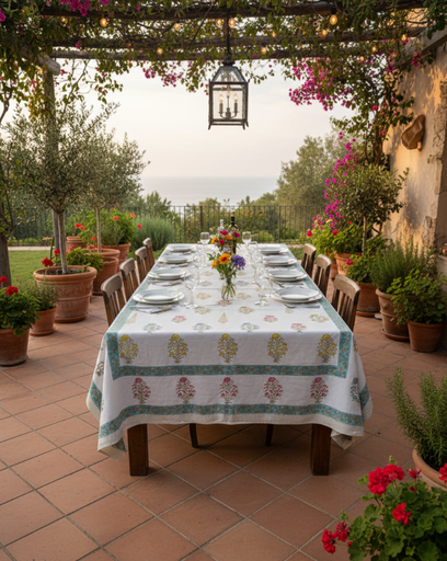 Hand Block Printed Tablecloth- Floral/Big