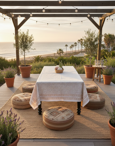 Hand Block Printed Tablecloth-Gold/Big