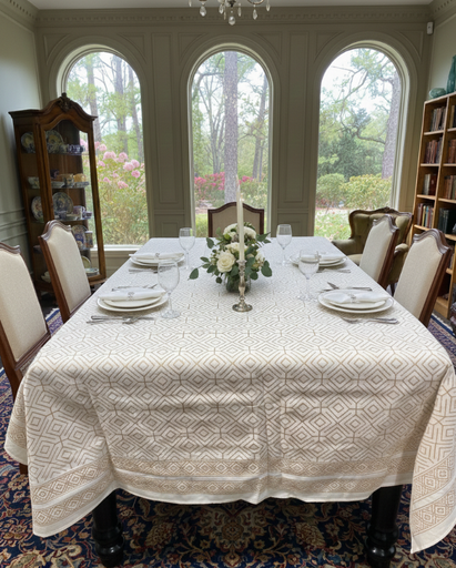 Hand Block Printed Tablecloth-Gold/Small