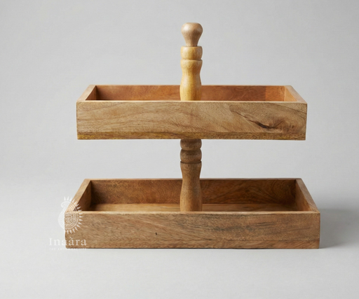 Handcrafted 2-Tier Wooden Serving Stand