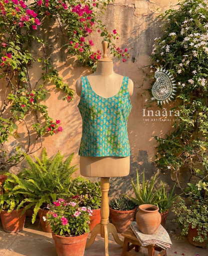 Rita Spaghetti Top- Blue/Green