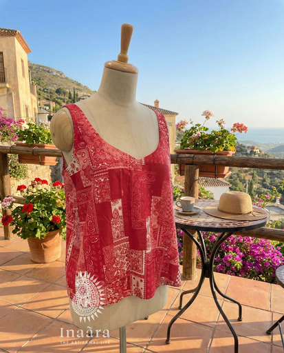 Rita Spaghetti Top-Paisley Red
