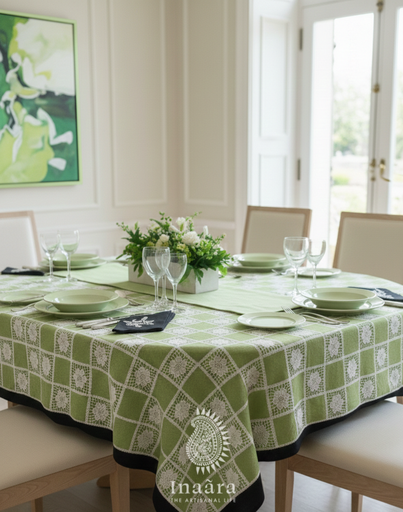 Allover Phulkari Embroidered TableCloth-Green