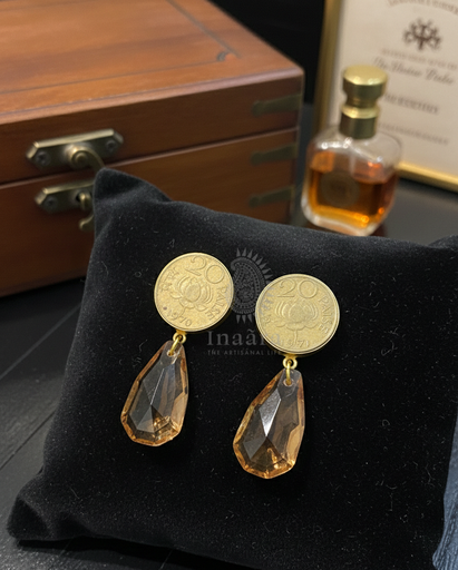 Money Coin Faceted Glass Earring