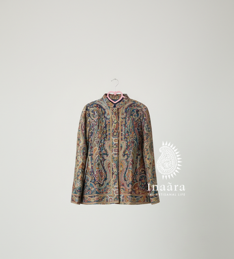 Zar-E Paisley Cape Double Slit- Blue/Red