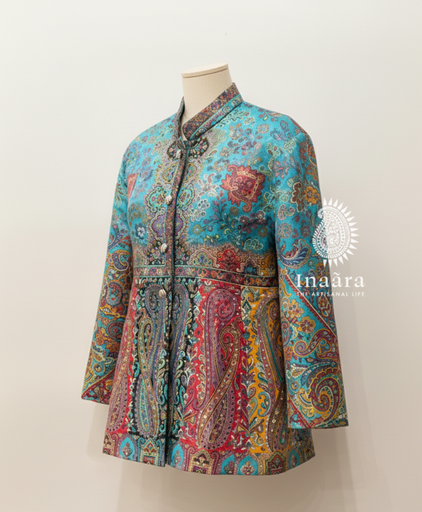 Zar-E Paisley Cape Double Slit- Skyblue