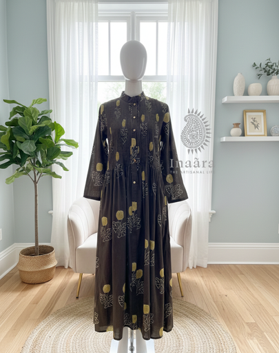 Sairah Dress- Yellow/Brown