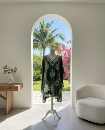 Short Kaftan Embroidered-Olive Green