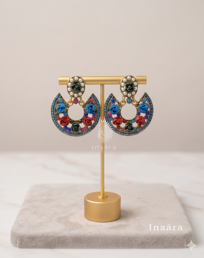 Sculpted Rose Arc Motif Dangle Earring