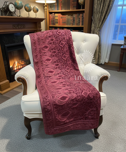 Embroidered Velvet Shawl-Maroon Paisley