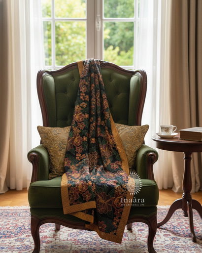 Embroidered Dupatta- Black/Green