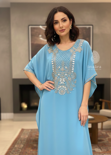 Hand Beaded Kaftan- Light Blue