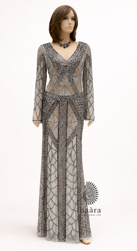 Beaded Long Dress -Monochrome