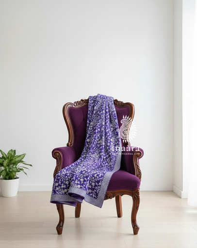 Embroidered Velvet Shawl- Violet
