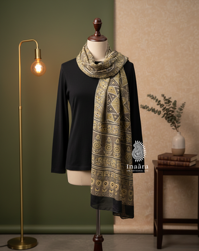 Modal Silk Ajrakh Dupatta-Brown/Triangular