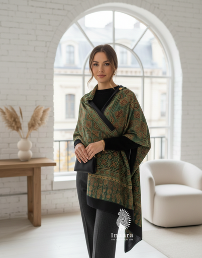 Modal Silk Ajrakh Dupatta-Green/Collage