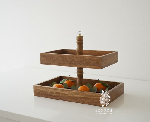 Raazi Handcrafted 2-Tier Wooden Serving Stand