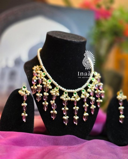 Floral& Pink Beads Necklace Set