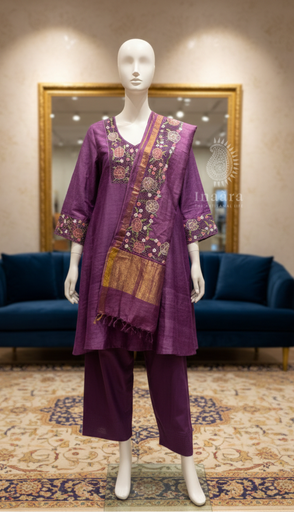 Kurta Set- Purple with Dupatta