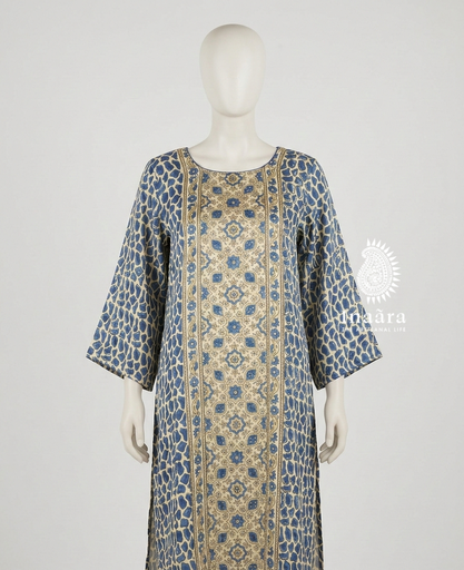 Modal Silk Ajrakh Kurta- Green 03