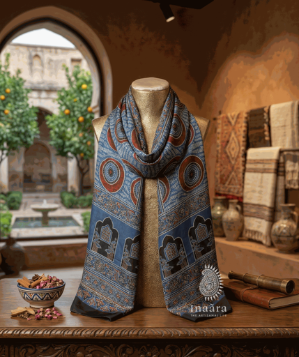 Ajrakh Dupatta-Blue/Red Circle2