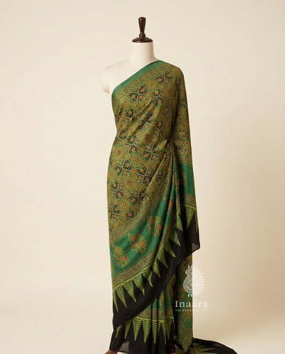 Ajrakh Dupatta-Green/Red Circle