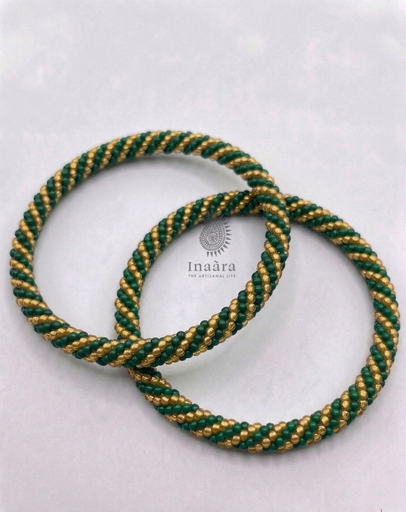 Beaded Bangles-Green2/2pcs