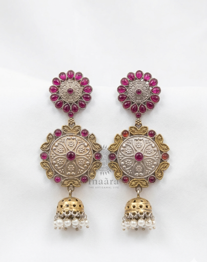 Silver-Tone Oxidized Jhumki Earrings
