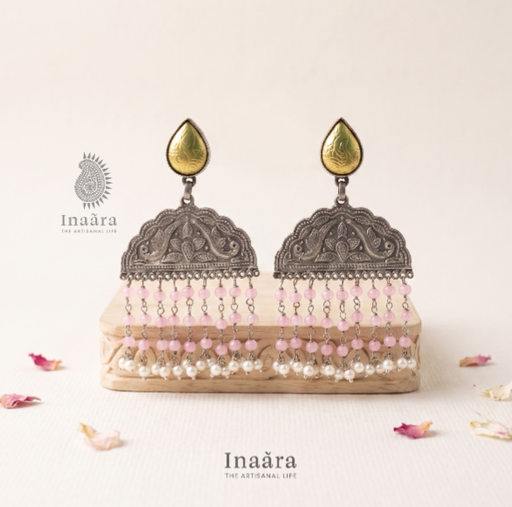Peacock w/Colored Beads Earrings-Pink