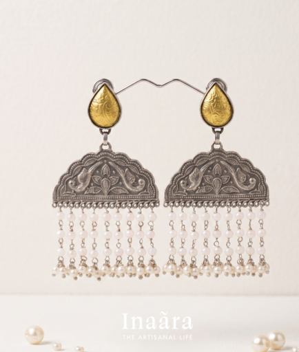 Peacock w/Colored Beads Earrings-White