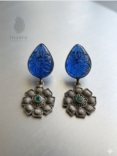 [jewellery, earrings,dangling,chandeliers] أقراط اللوتس الزرقاء