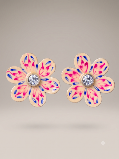 Hand- Painted Flower Stud