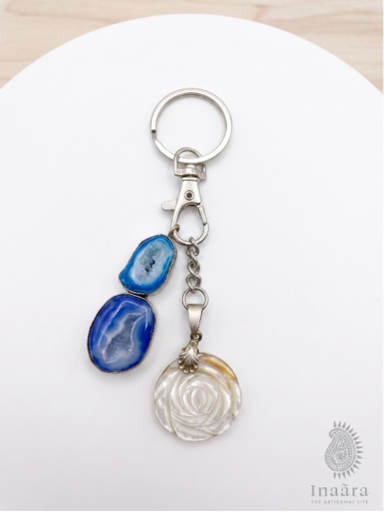 Oceania Carved Shell & Agate Keychain
