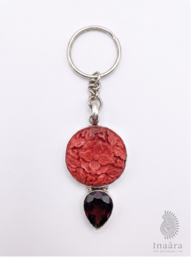 Crimson Rose Cinnabar Keychain