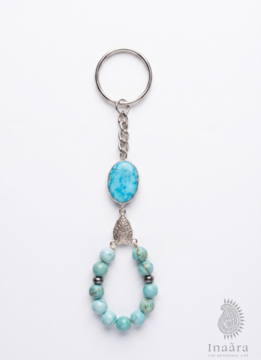 Natural Turquoise & Beaded Charm Keychain
