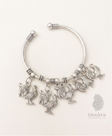 Silver Rooster Charm Cuff Bracelet