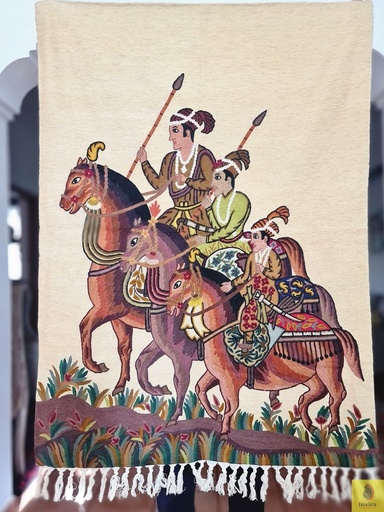 [inaara_sp00182] Crewel Embroidered Tapestry - Mughal Princes (3.9x2.8) feet