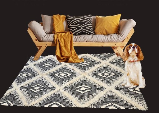 [inaara_sp00127] Boho Black Handwoven Rug