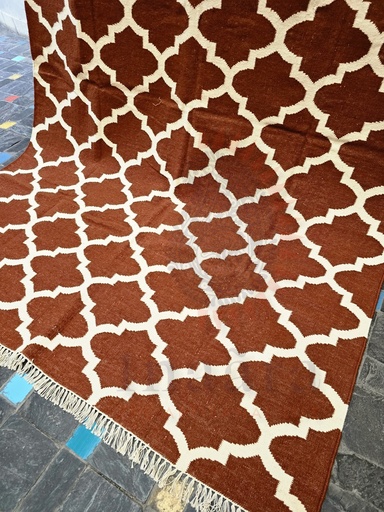 [inaara_sp00321] Jaali Patterned Rug Chocolate 8x11 Feet