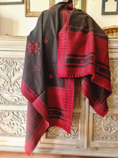 [inaara_sp00111] Black and Red Bhujodi Shawl