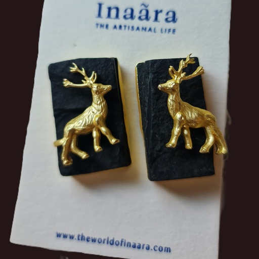 [inaara_sp00206] Artisanal Black Jasper and Deer Earrings