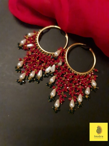 [inaara_sp00584] Artificial stone and bead work ring earrings