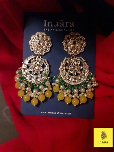 [inaara_sp00214] Ethnic Yellow Kundan Danglers