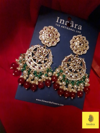 [inaara_sp00644] Stone and pearl work hanging earrings