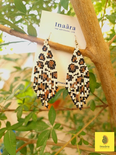 [inaara_sp00366] Leopard print boho seed bead earrings