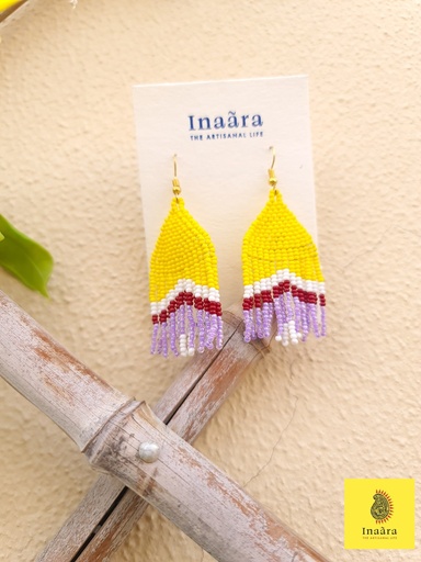 [inaara_sp00716] Yellow and Purple Boho seed bead earrings