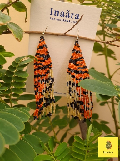 [inaara_sp00352] Tiger print boho seed bead earrings