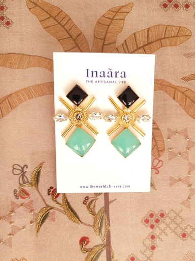 [inaara_sp00112] Black onyx and Aqua Chalcedony earrings